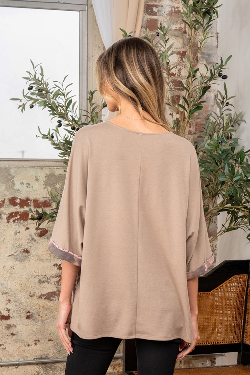 Full Size Aztec Distress Print Half Sleeve Crisscross Top