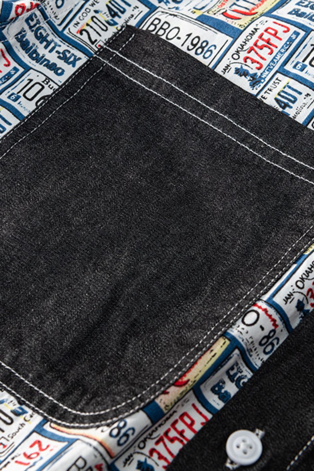 Men's Plus Size Denim Patchwork Long Sleeve Shirt