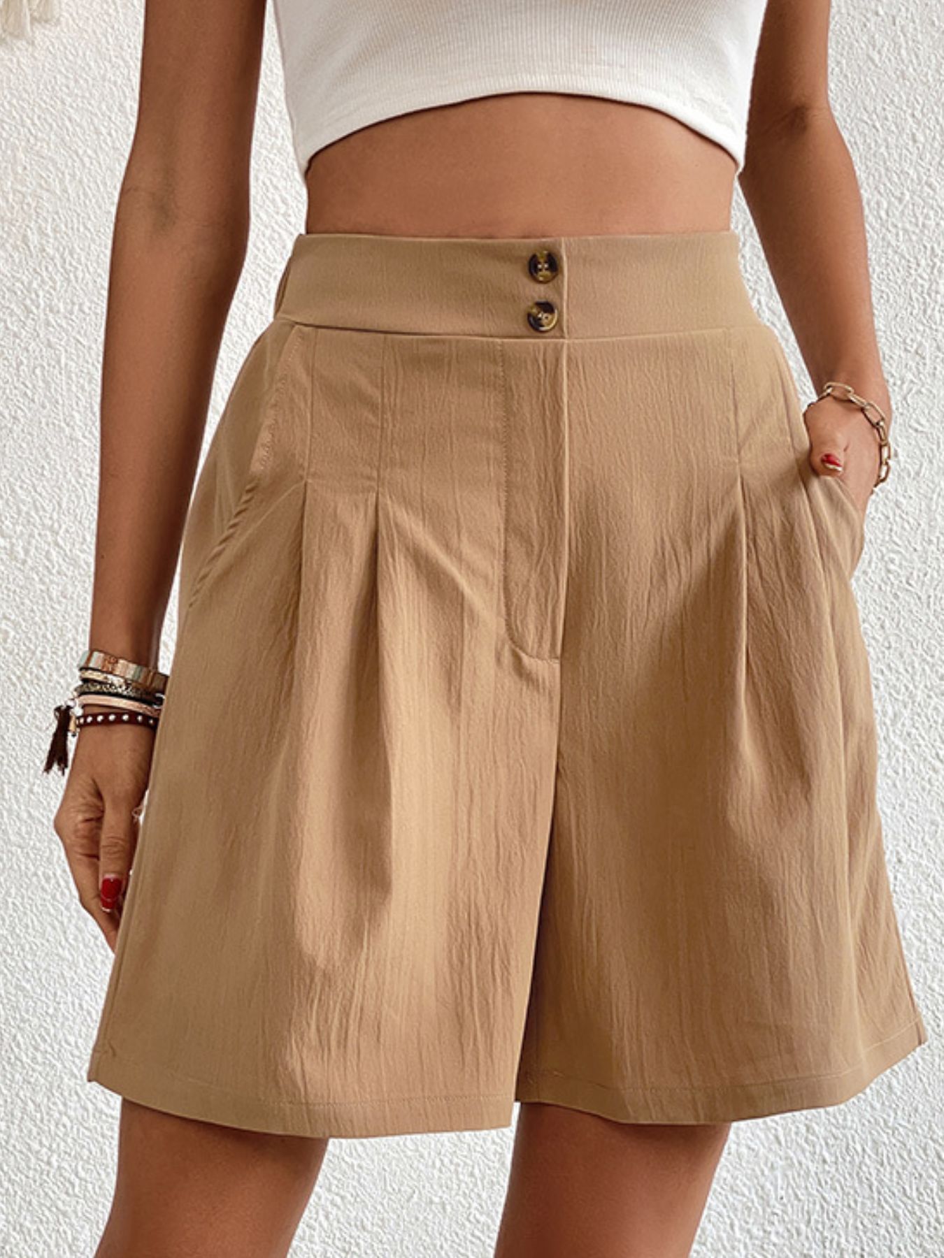 High-Waisted Pleated Shorts