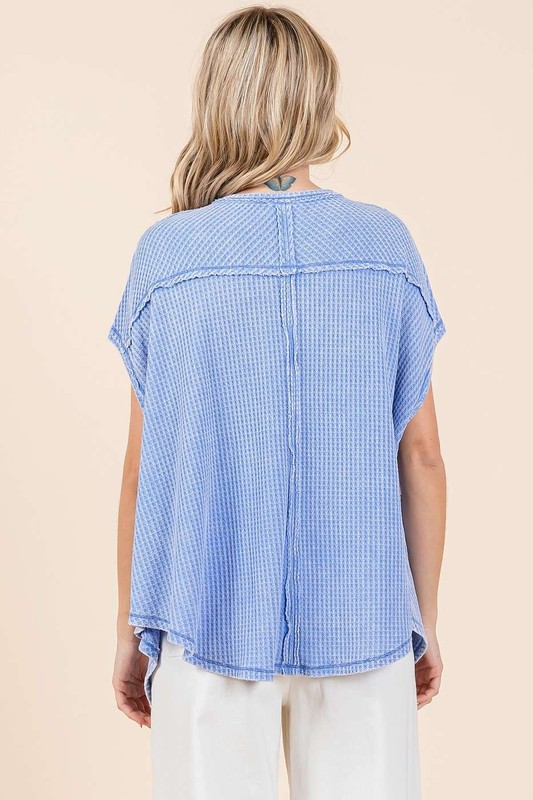 Mineral Wash Waffle Knit Pointed Hem Oversized Top
