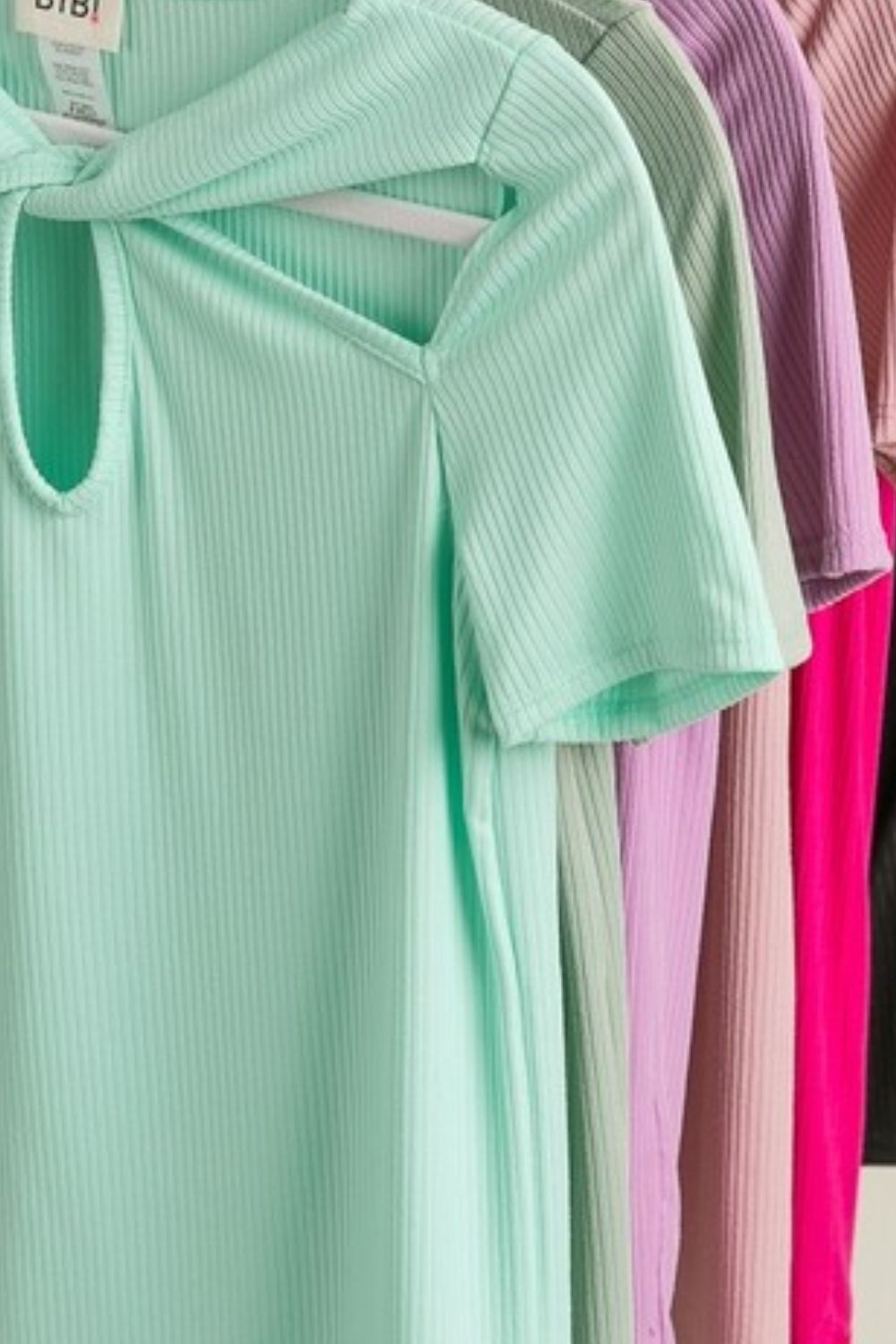 Rib Knit with Cut Out and Front Twist Detailed Top