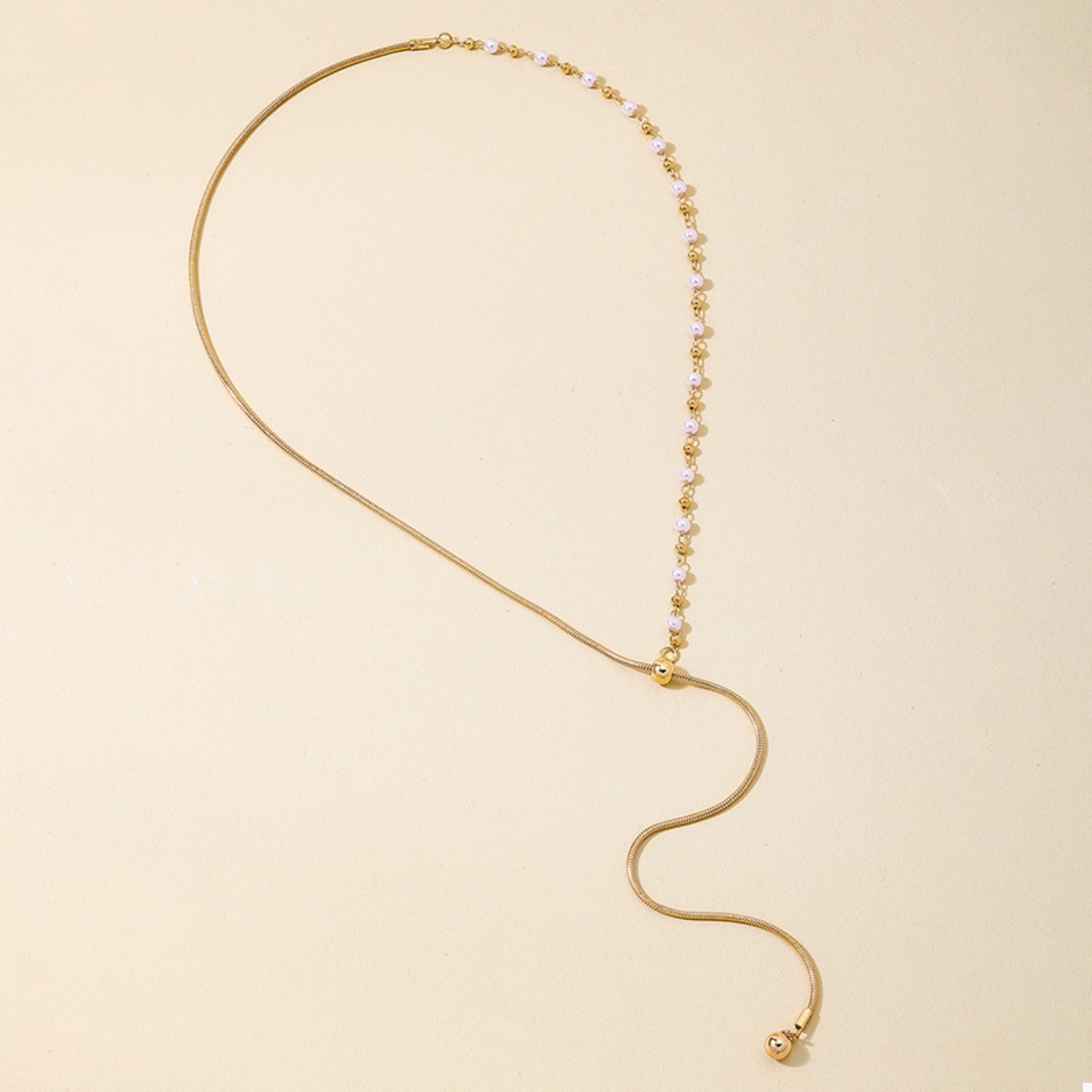18K Gold-Plated Chain Y-Drop Necklace with Synthetic Pearl Accent