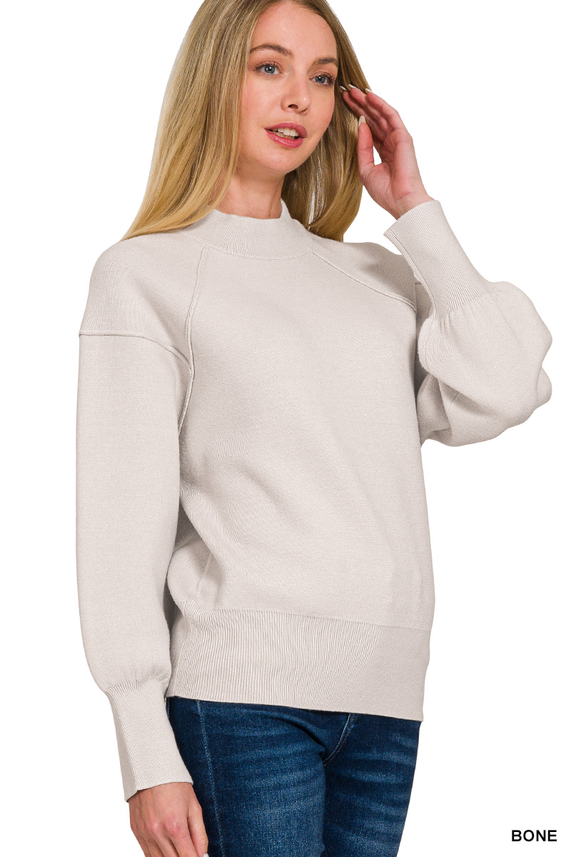 Viscose Mock Neck Exposed Seam Sweater