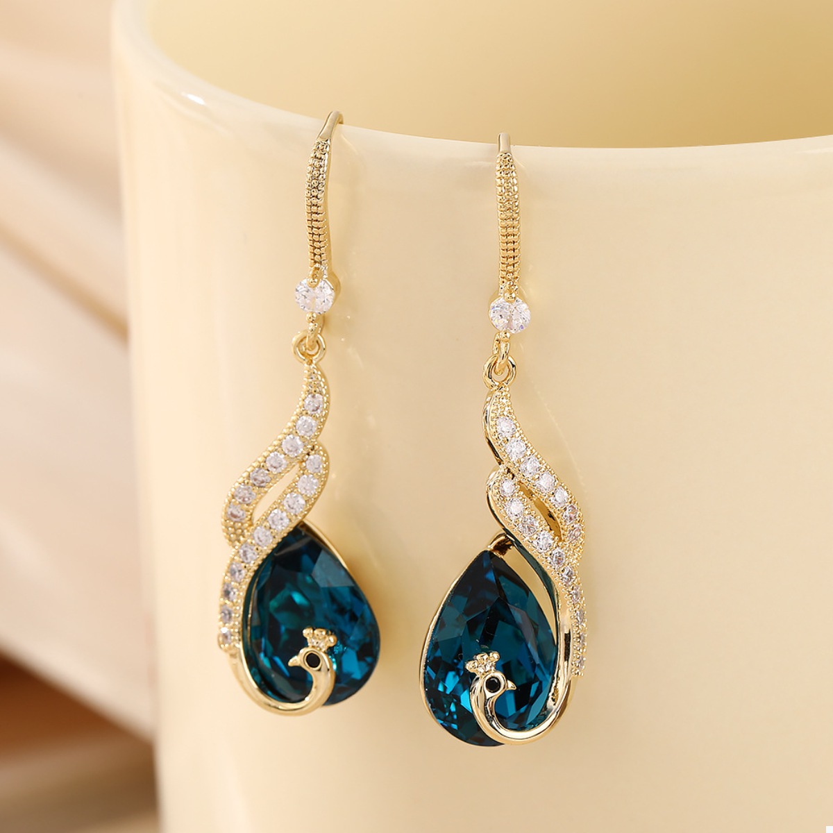 18K Gold-Plated Peacock Teardrop Earrings