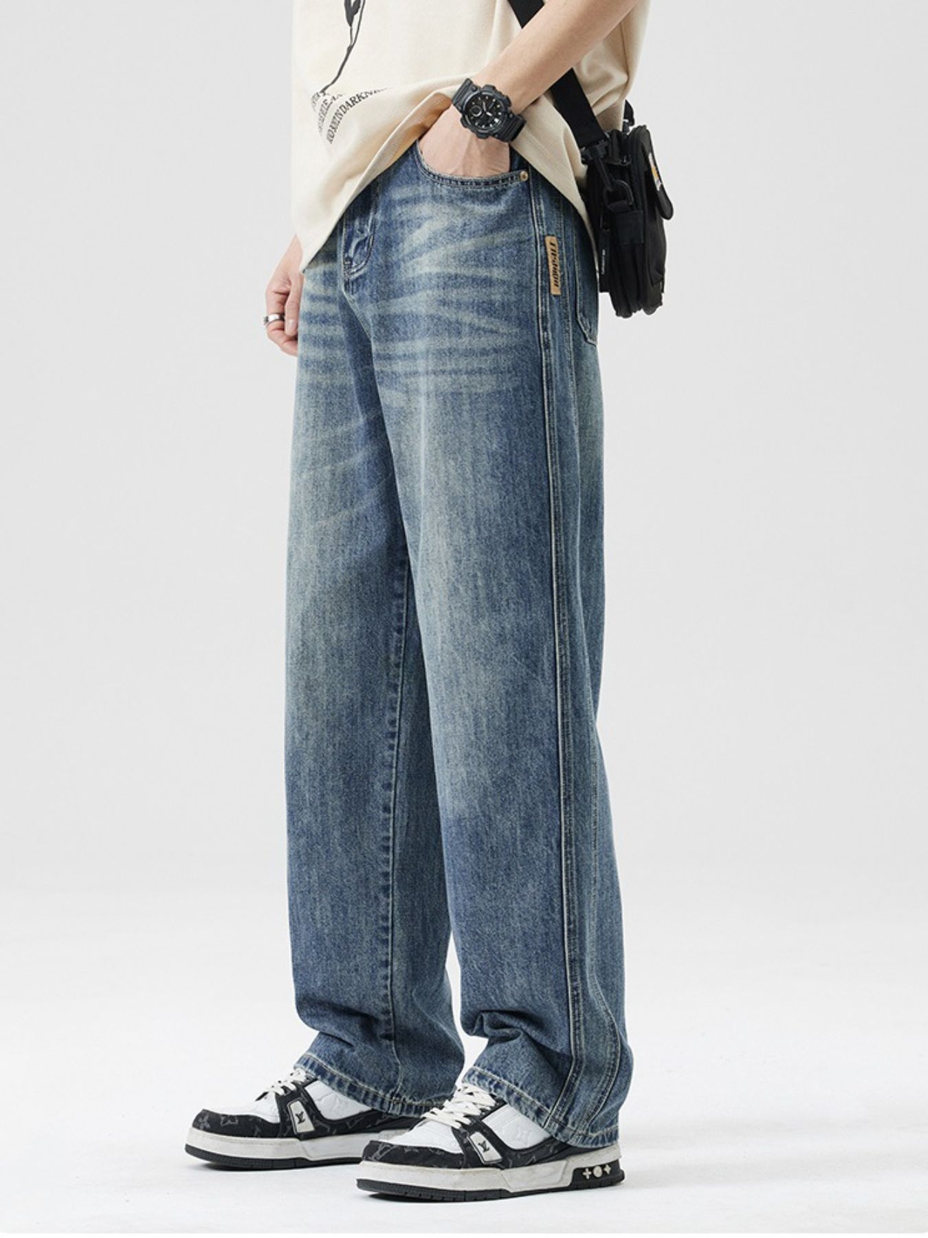 Men's Wash Wide Leg Jeans