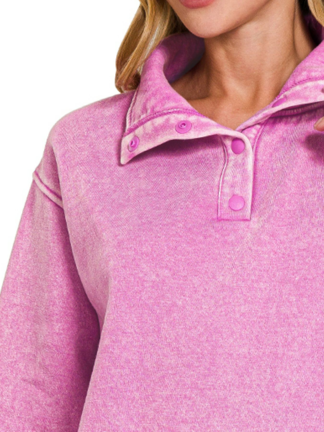 Fleece Washed High Neck Kangaroo Pocket Sweatshirt