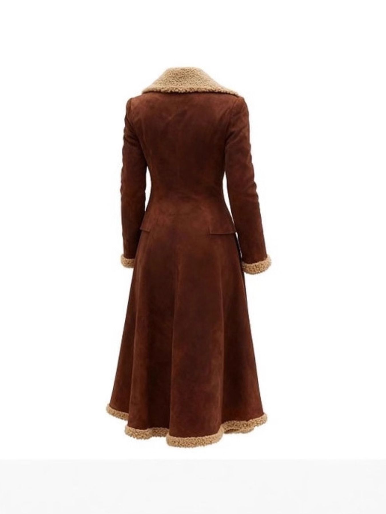 Vintage Style Suede Sherpa Trimmed Overcoat