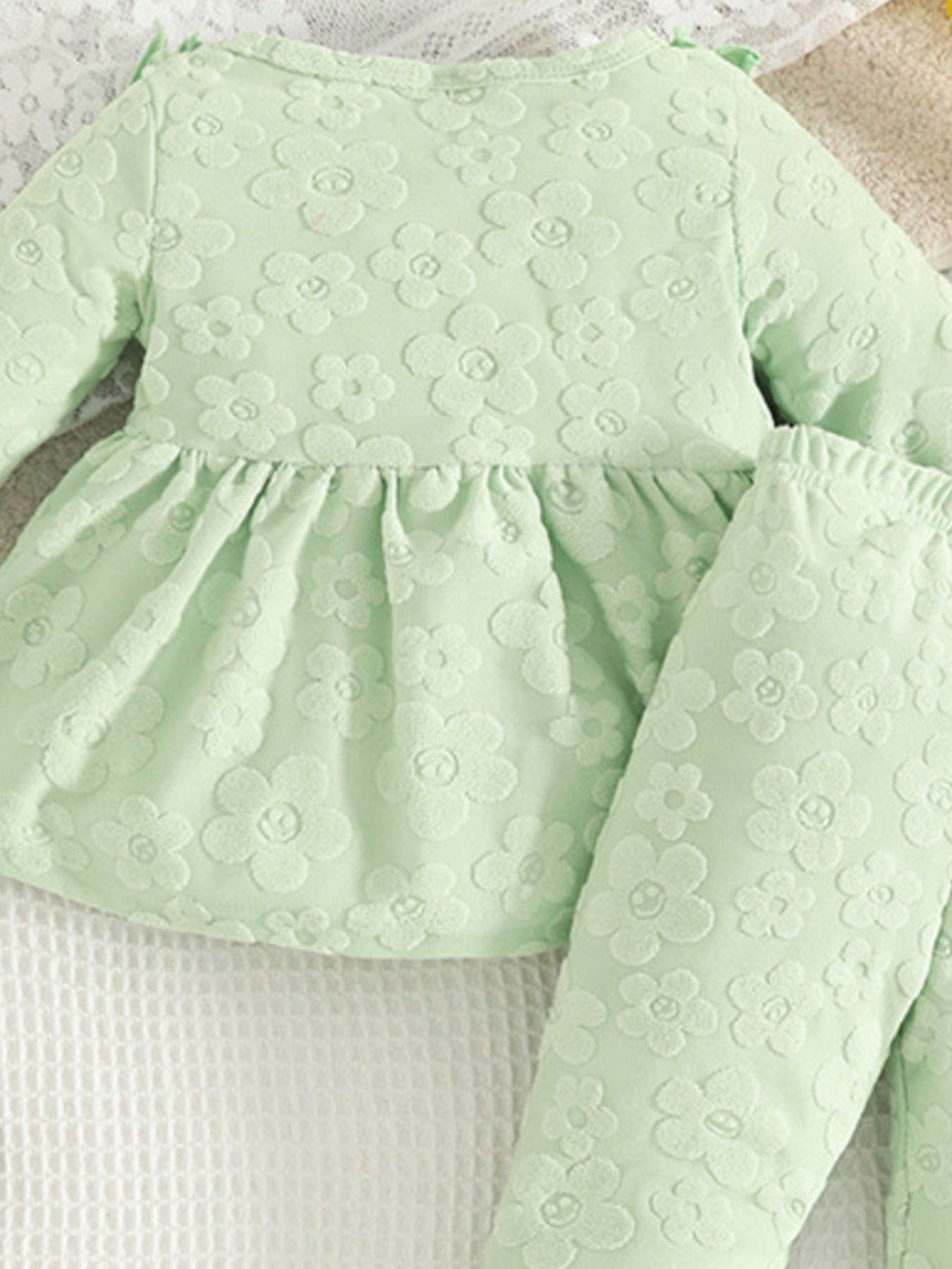 Children's Floral Embossed Ruffle Trim Top and Pants Set