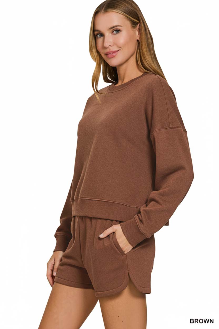 Fleece Long Sleeve Sweatshirts and Shorts Set