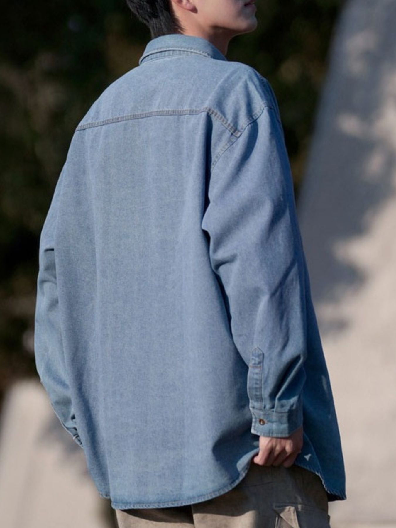 Men's Plus Size Button Up Long Sleeve Denim Shirt