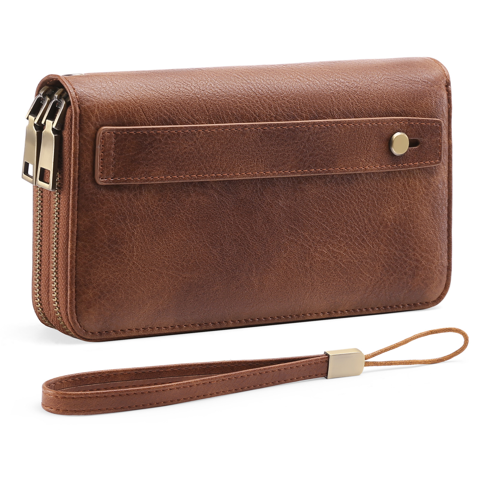Vintage Style Double Zipper Leather Wallet