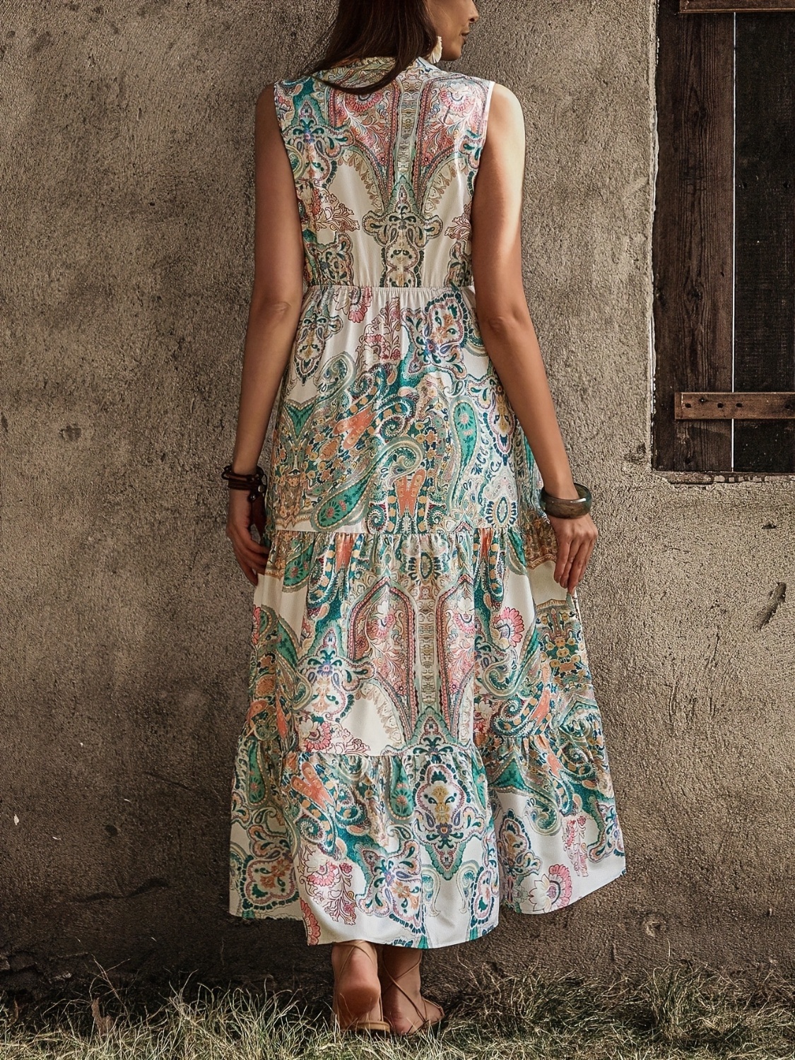Printed Notched Sleeveless Dress