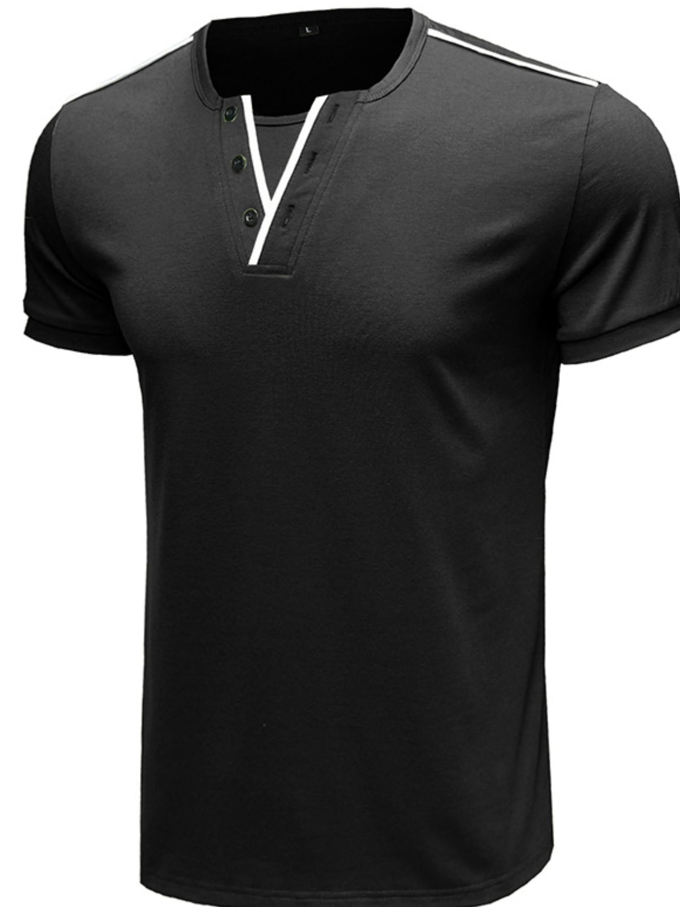 Men's Casual Henley Short Sleeve T-Shirt with Contrast Trim