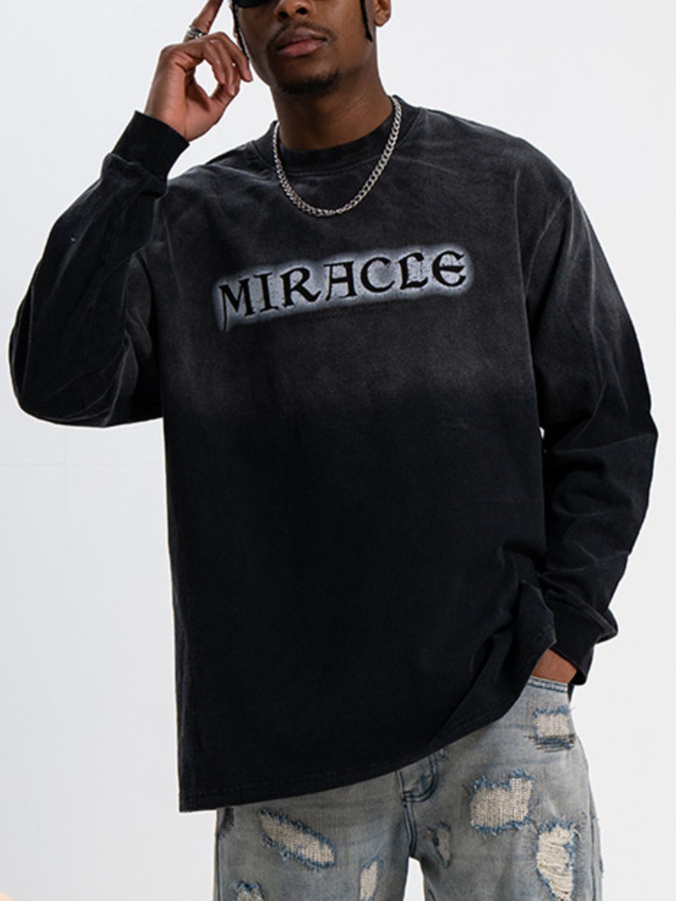 Men's Letter Round Neck Long Sleeve T-Shirt