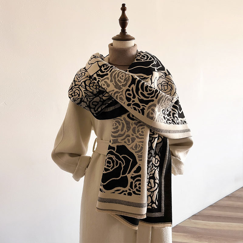 Rose Pattern Raw Hem Scarf