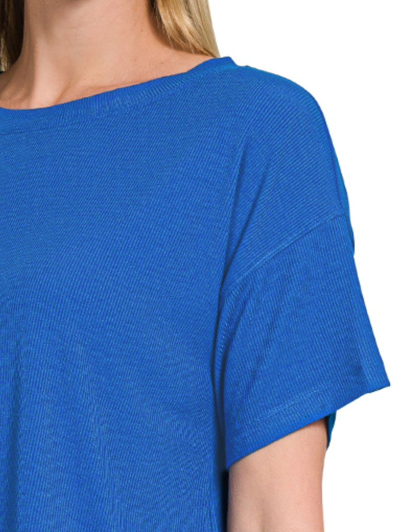 Ribbed Round-Neck Crop T-Shirt