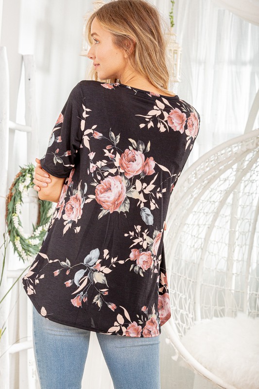 Full Size Crisscross Neck Floral Babydoll Top Plus Size