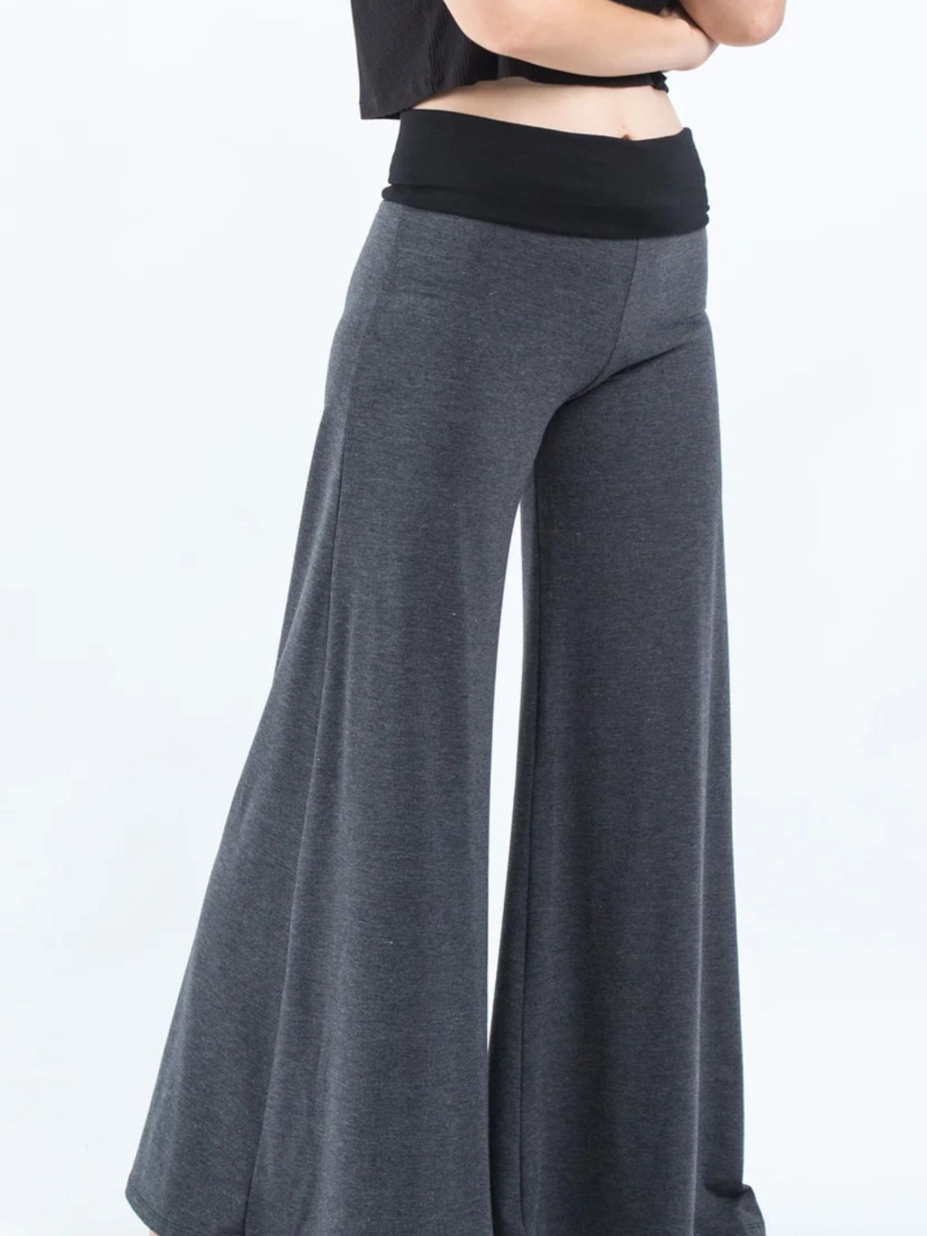 High Waisted Wide Leg Yoga Pants with Contrast Waistband
