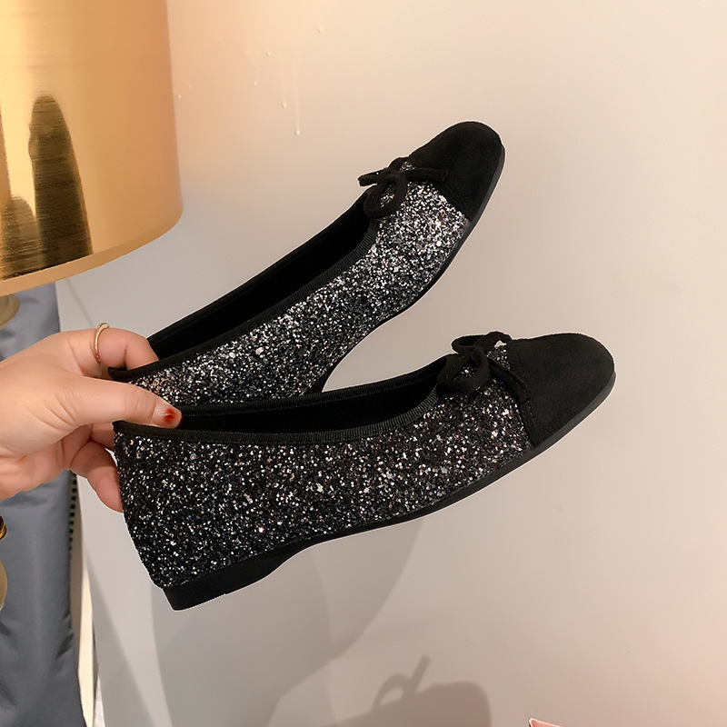 Bow Contrast Sequin Round Toe Slip-Ons view 3