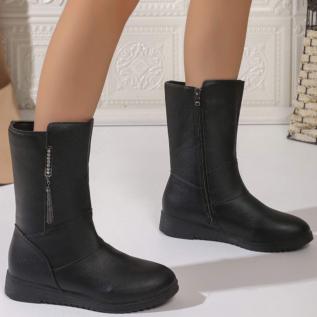 Round Toe Side Zip Boots