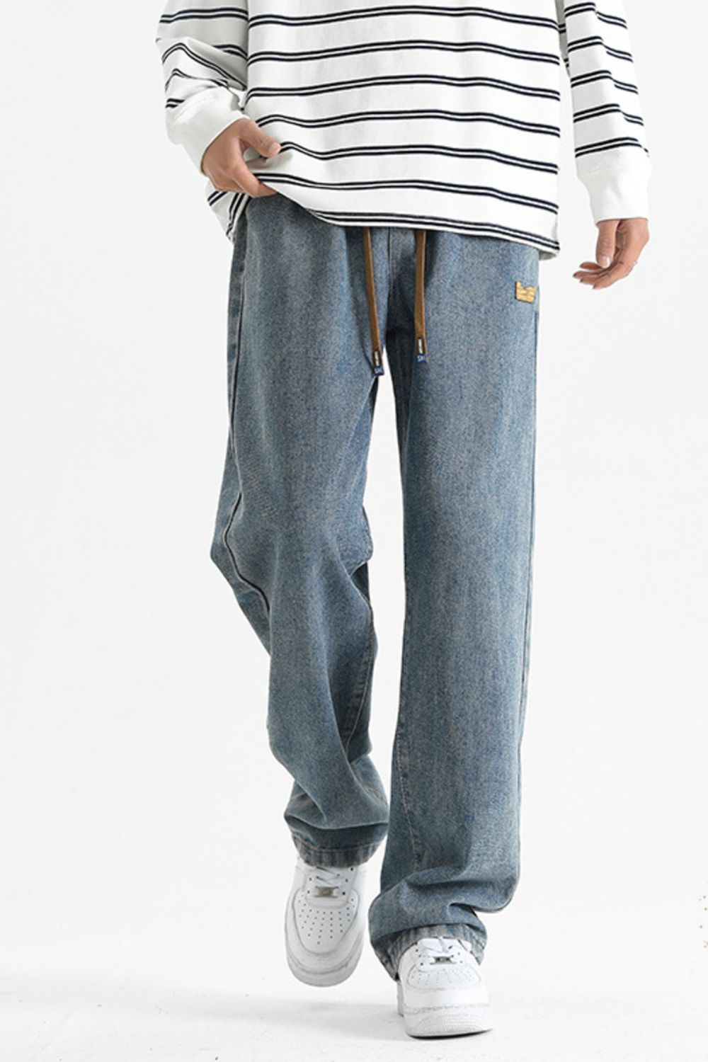 Men's Full Size Loose Fit Drawstring Jeans Plus Size