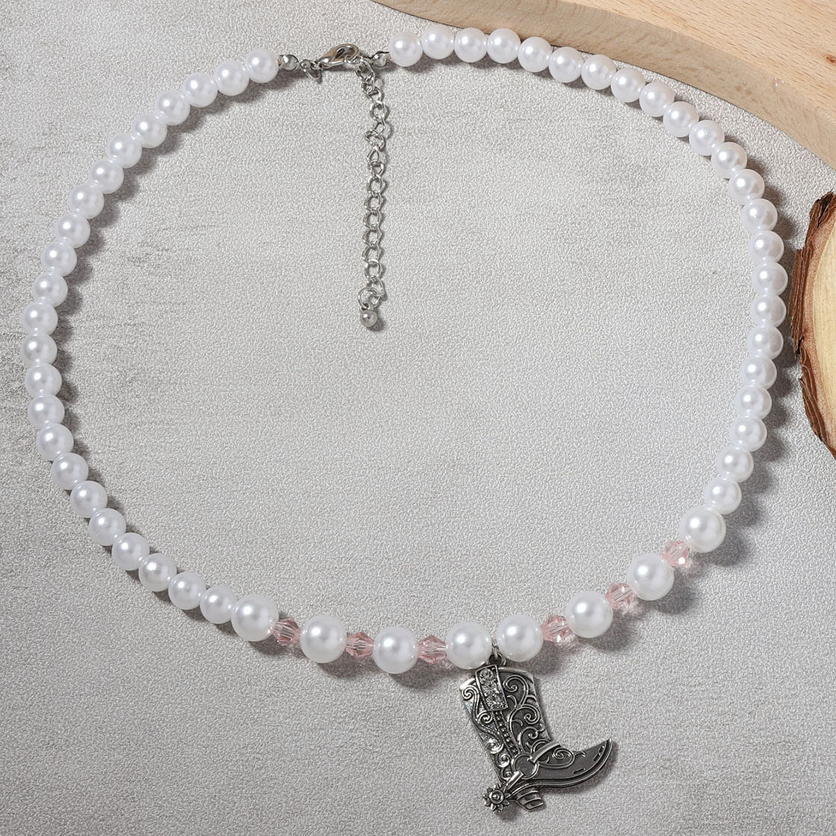 Pearl Beaded Cowboy Boot Necklace