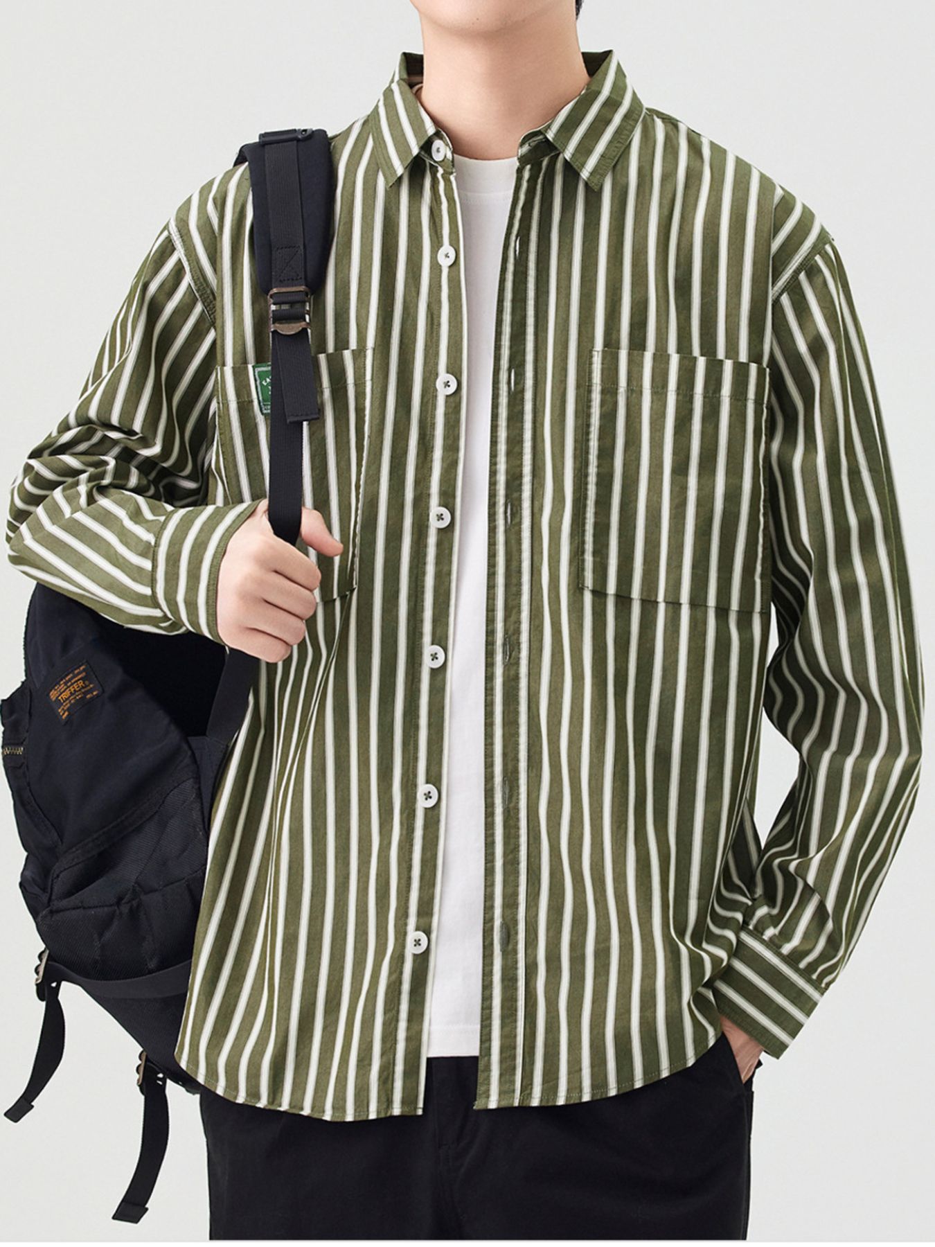 Men's Plus Size Button Up Long Sleeve Striped Shirt