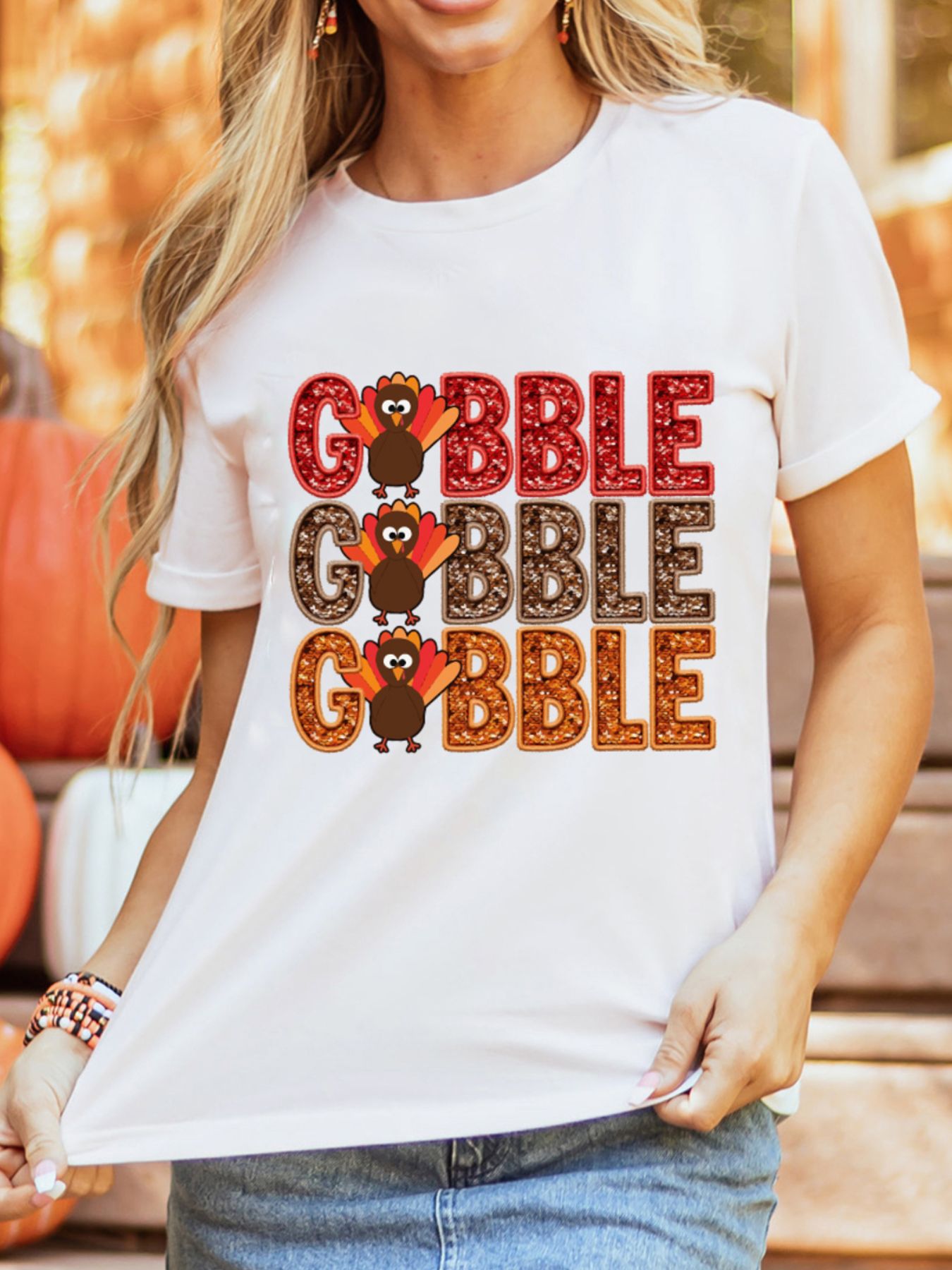 GOBBLE Thanksgiving Turkey Print T Shirt