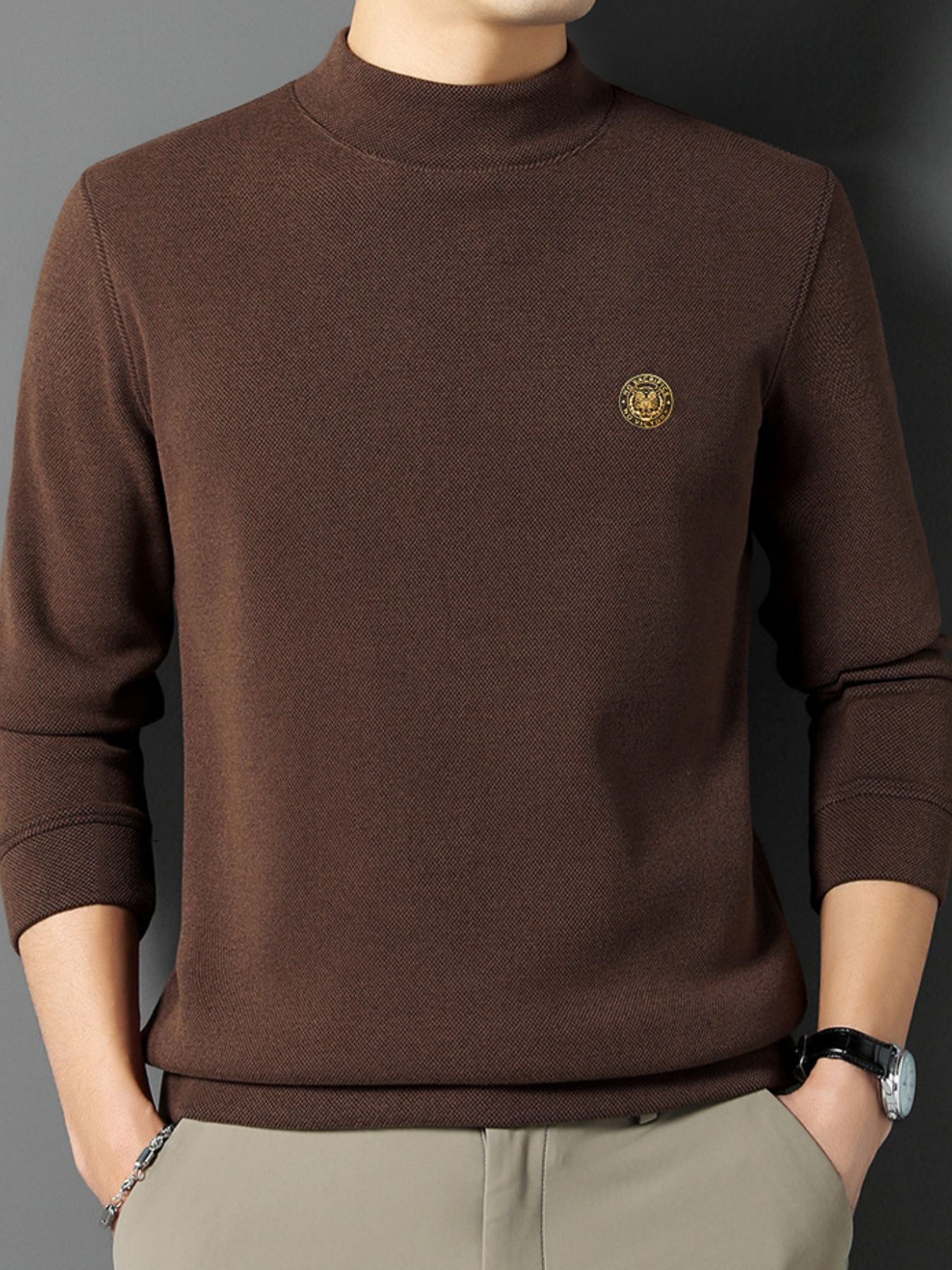 Men's Plus Size Mock Neck Long Sleeve Top