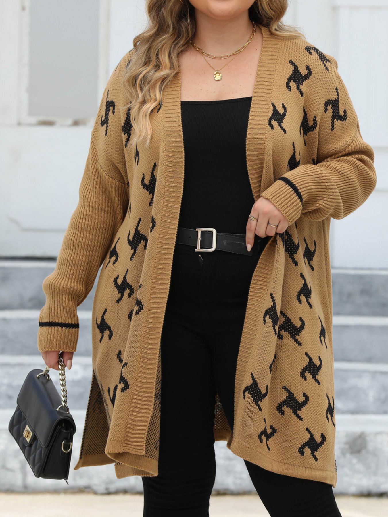 Plus Size Open Front Drop Shoulder Knit Cardigan