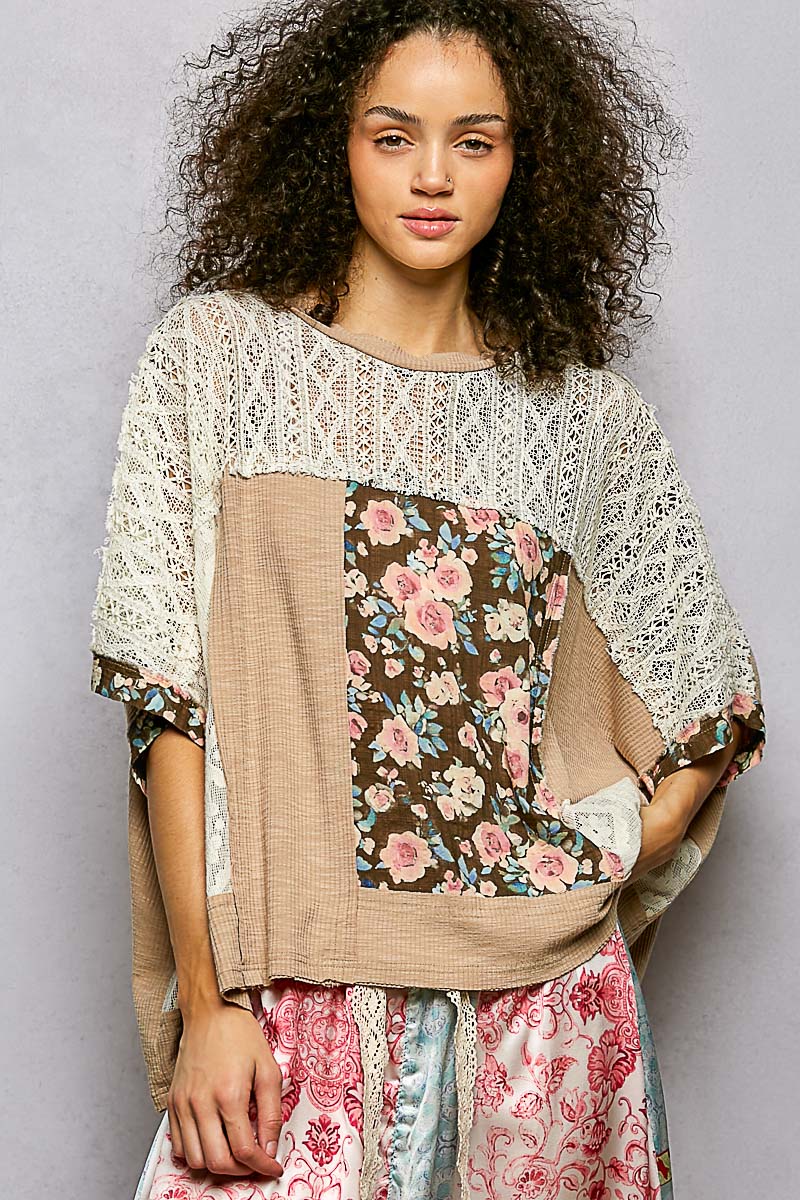 Floral Patchwork Lace Accent Blouse
