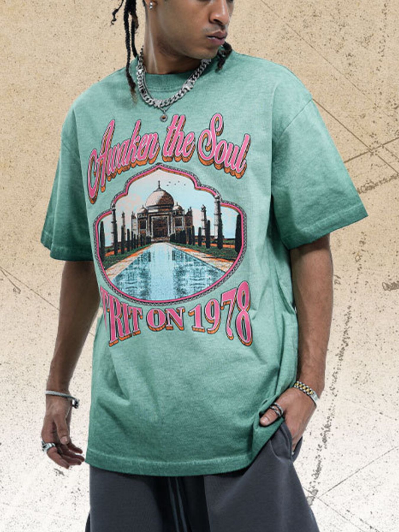 Men's Vintage Wash Graphic Round Neck T-Shirt