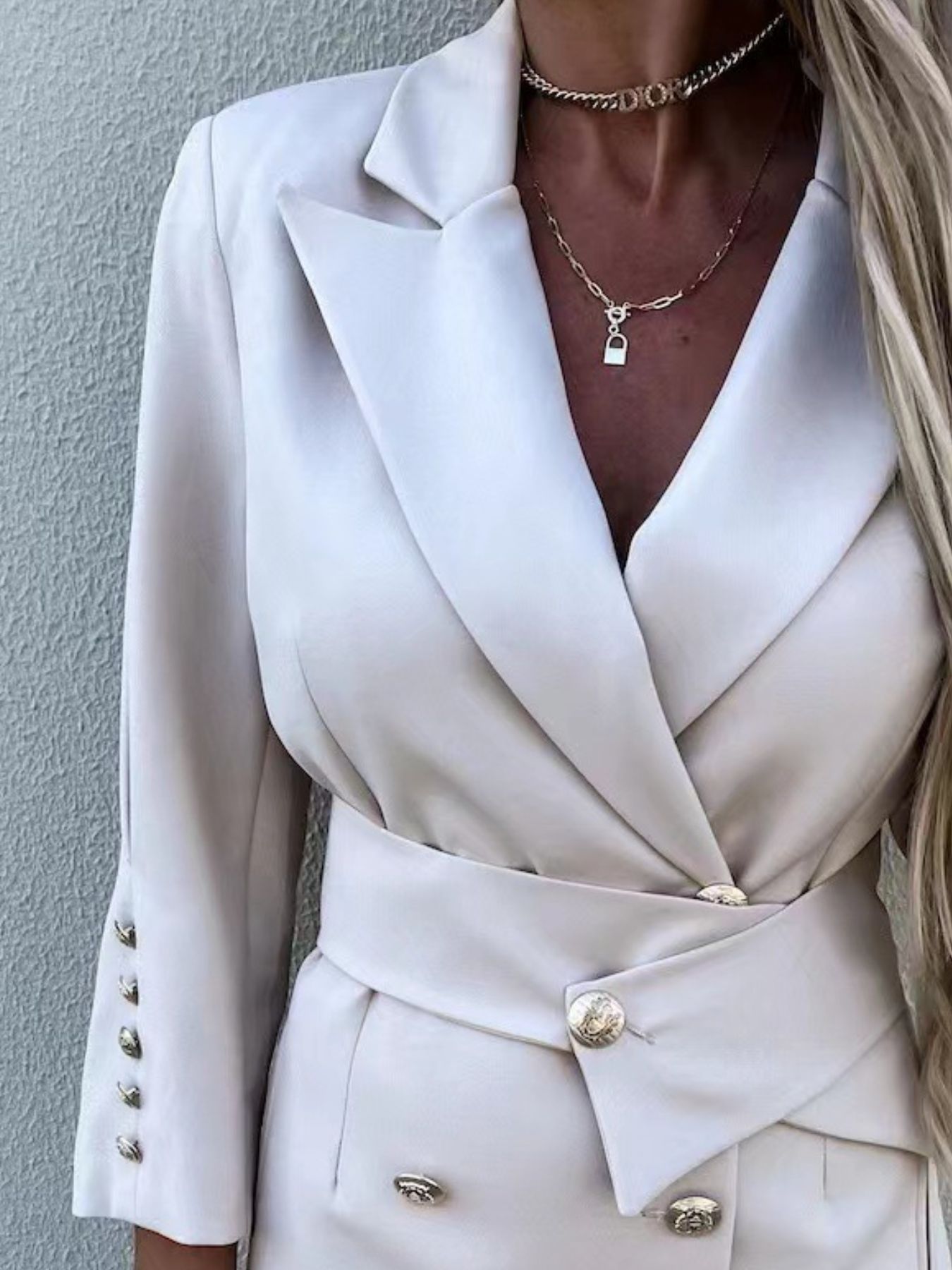 Double-Breasted Lapel Collar Longline Blazer