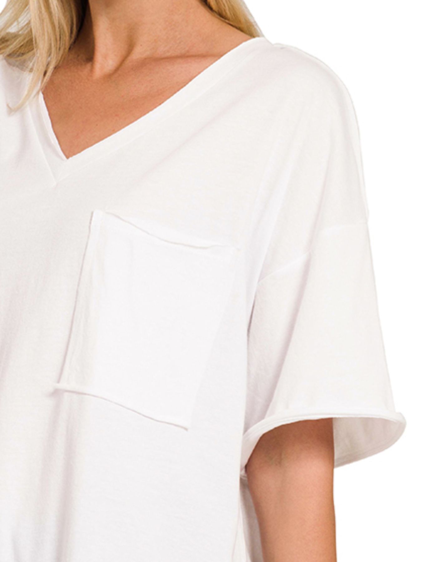 Front Pocket Raw Edge Boyfriend Tee