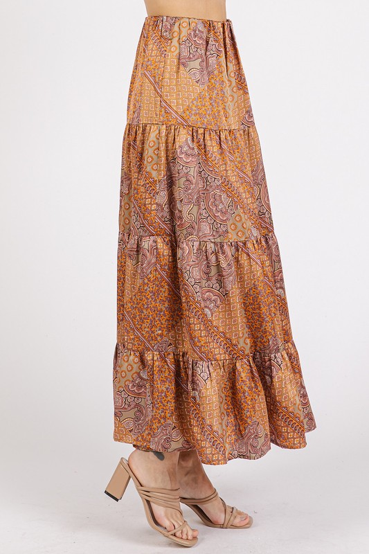 Paisley Patchwork Print Satin Maxi Skirt