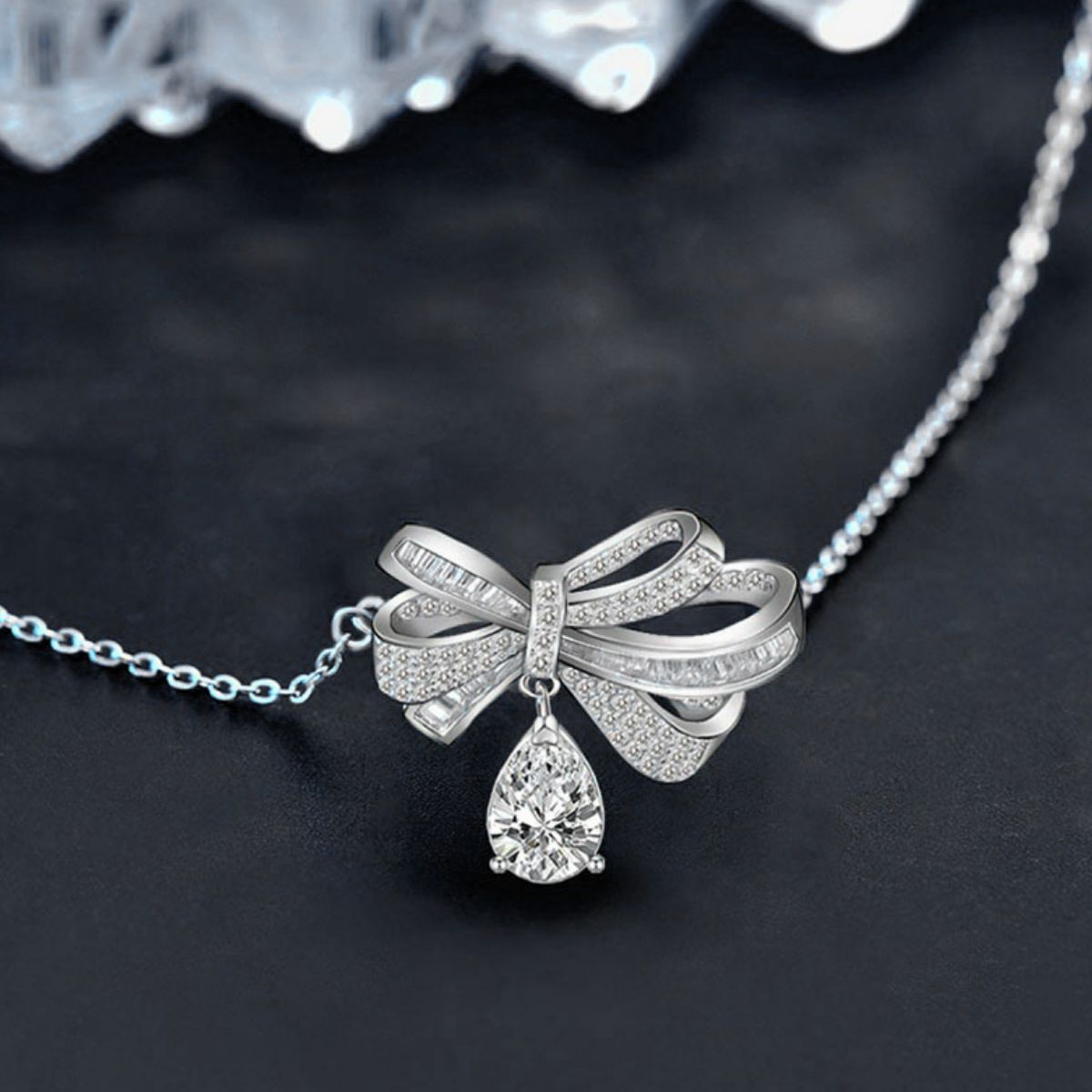 2 Carat Moissanite 925 Sterling Silver Bowknot Necklace