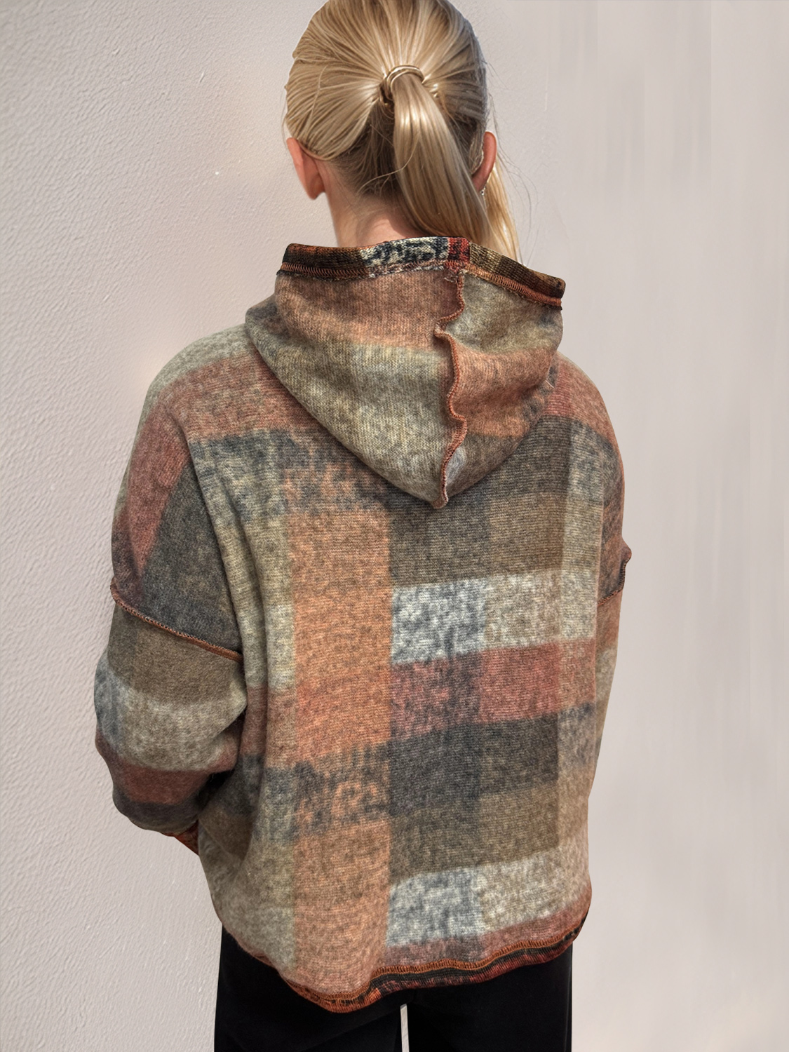 Full Size Plaid Dropped Shoulder Fleece Hoodie