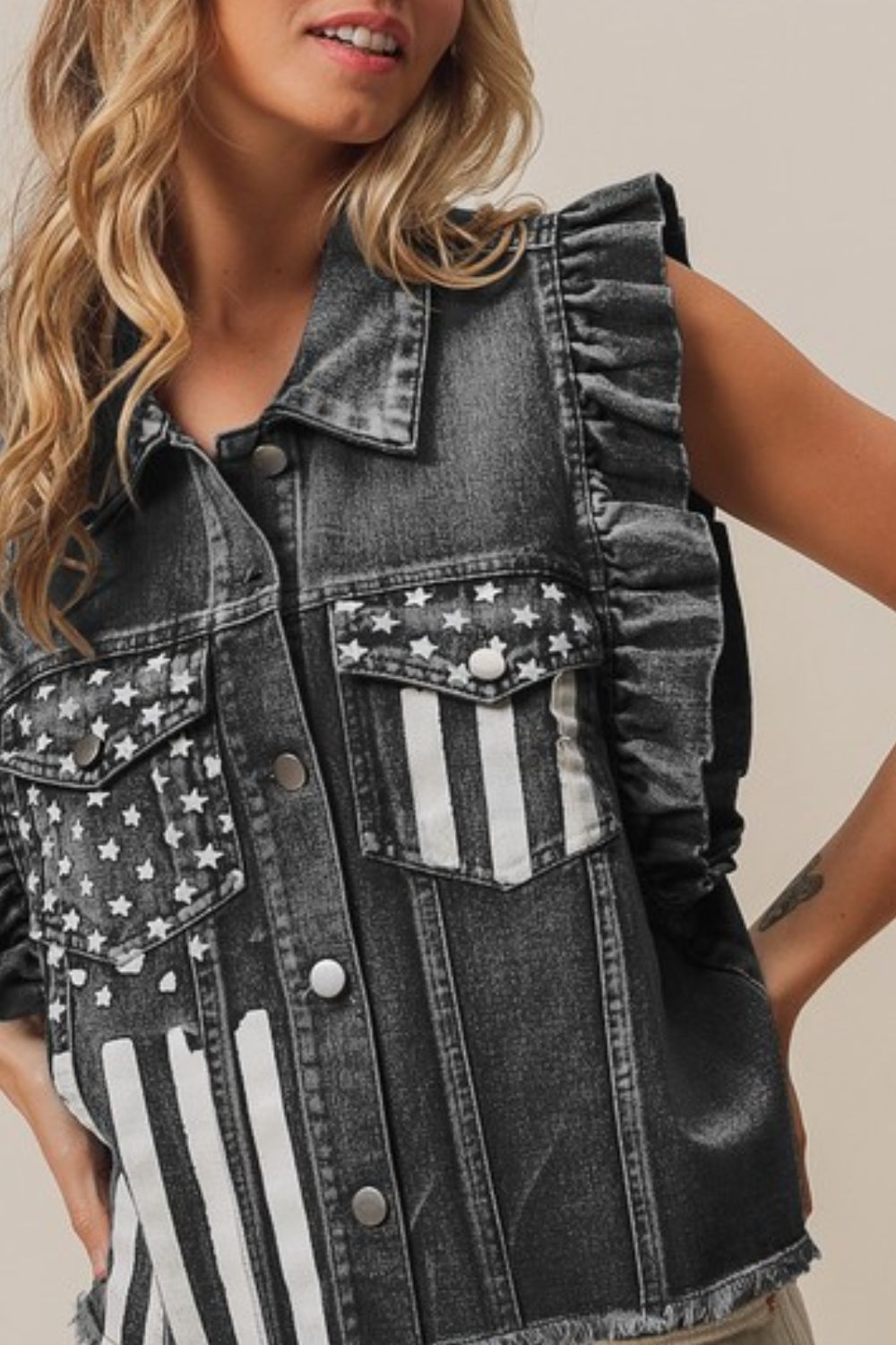 American Flag Washed Denim Jacket