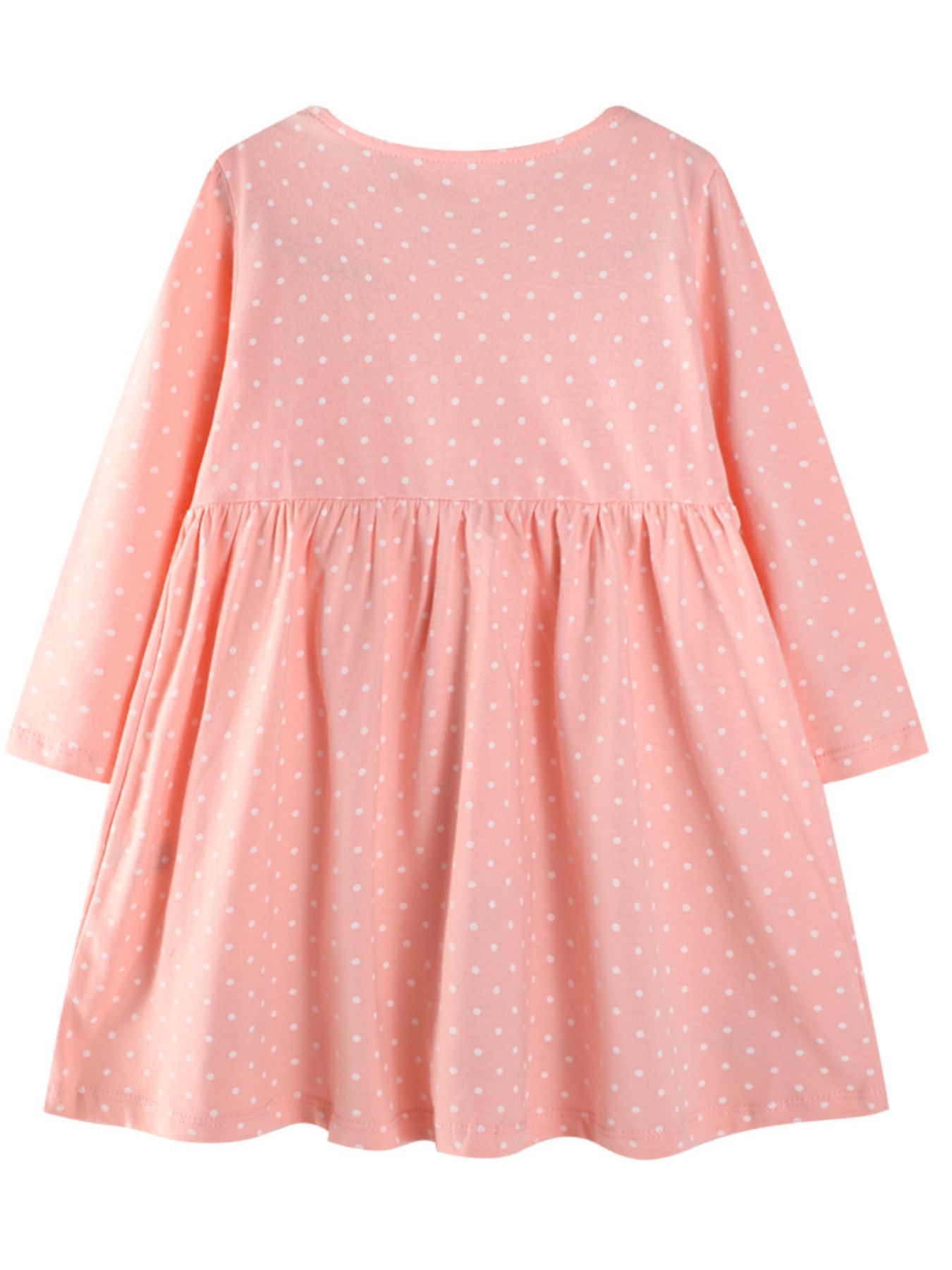 Children's Cute Animal Embroidered Polka Dot Long Sleeve Dress