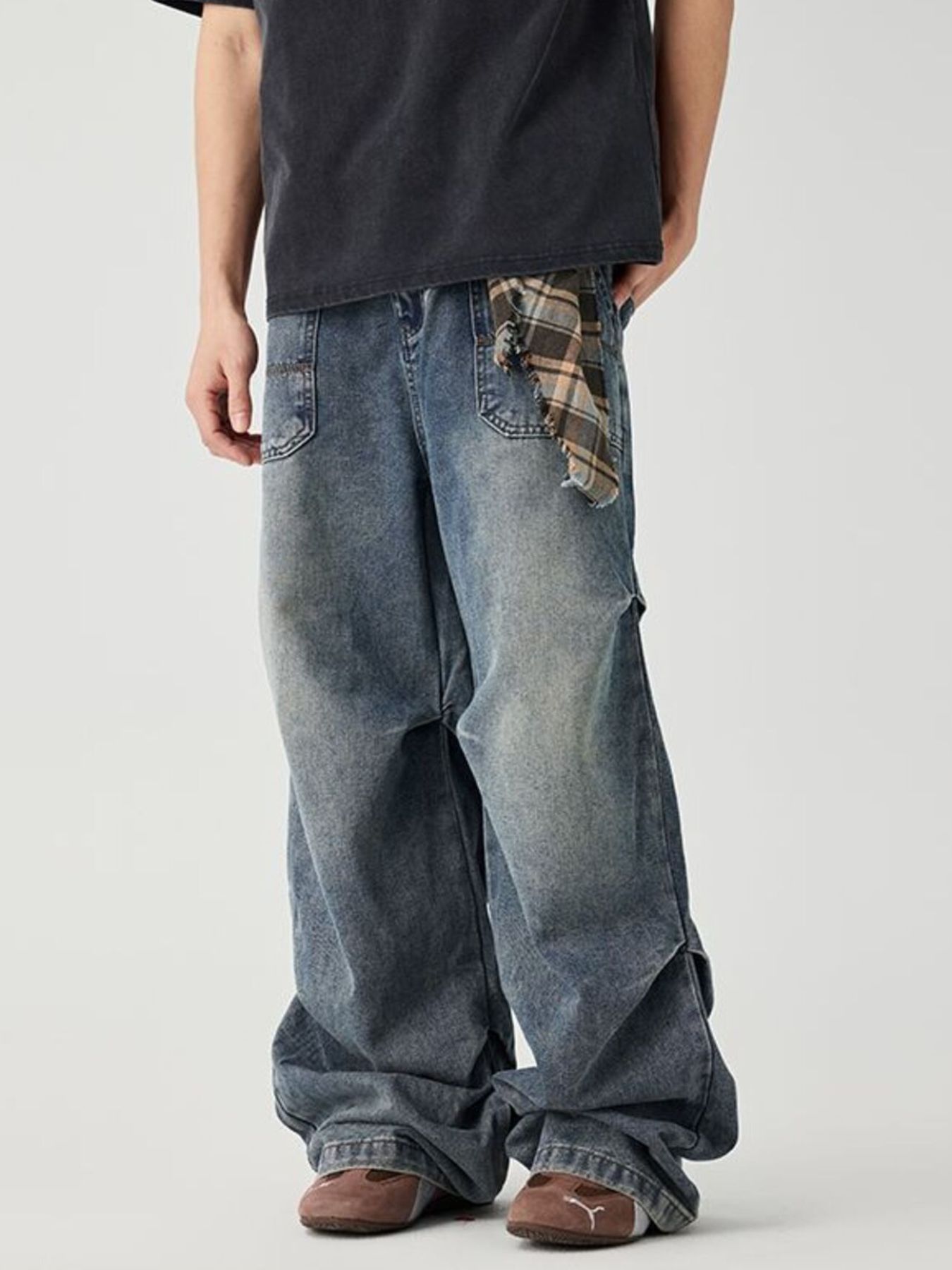 Men's Distressed Wide Leg Jeans