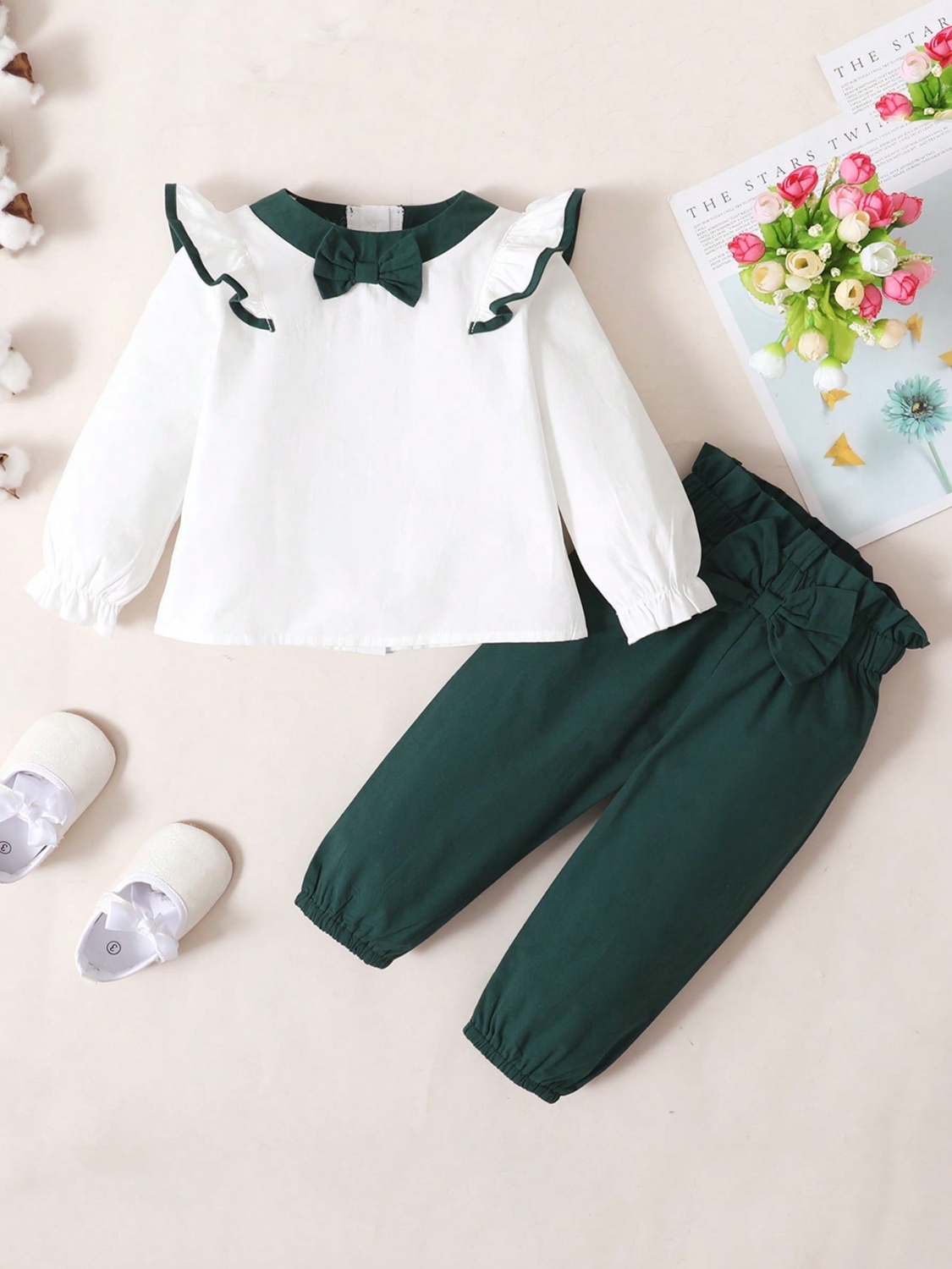 Children's Contrast Ruffled Top and Pants Set