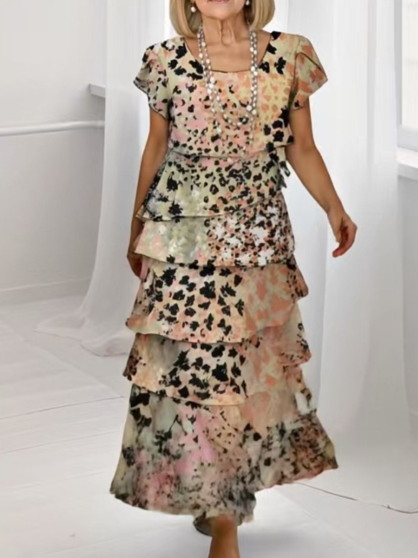 Ruffle Layered Printed Maxi Dress