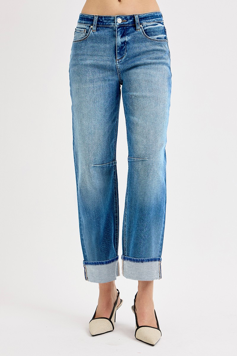 Slouchy Crop Barrel Cuffed Jeans