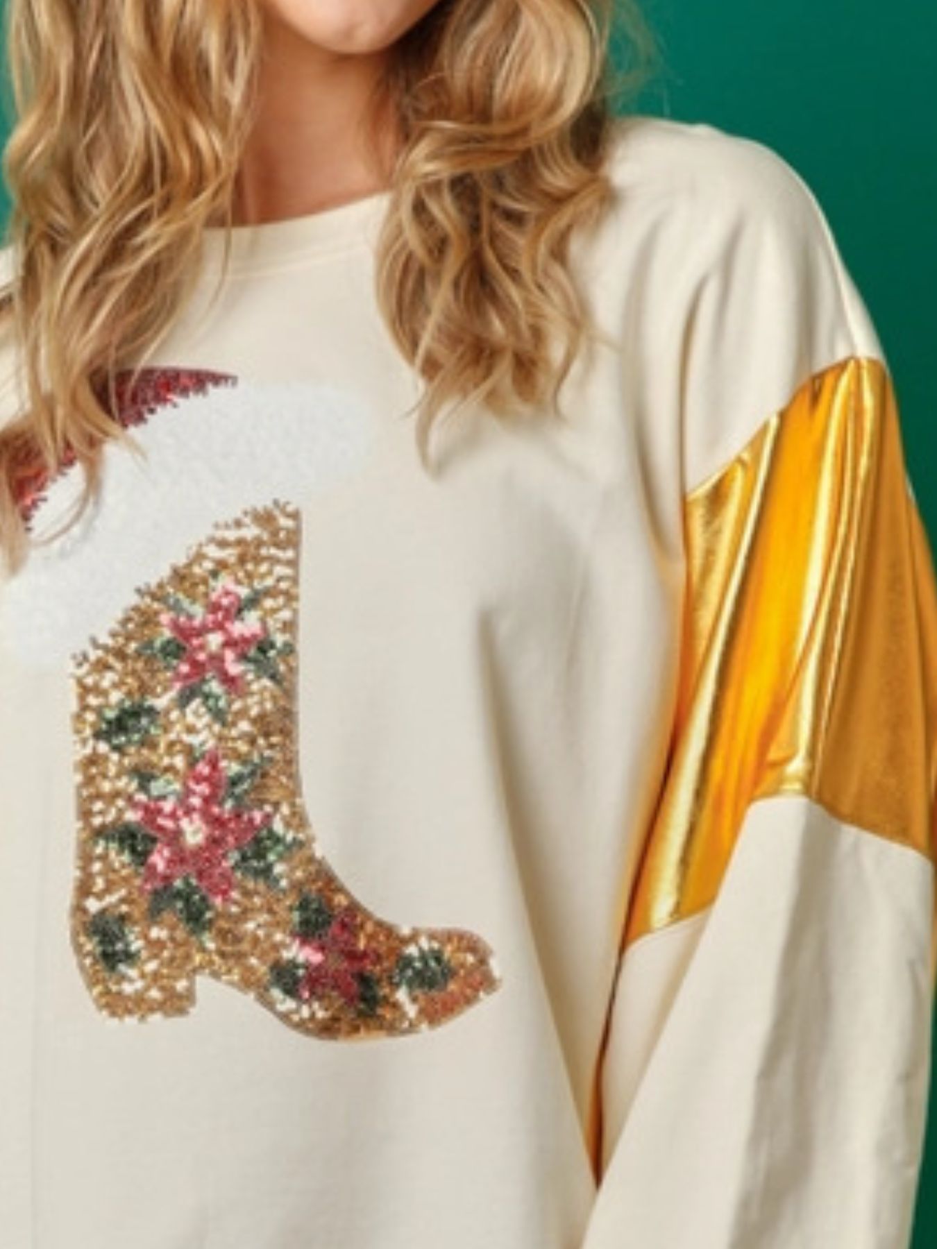 Christmas Sequin Boot Long Sleeve Sweatshirt