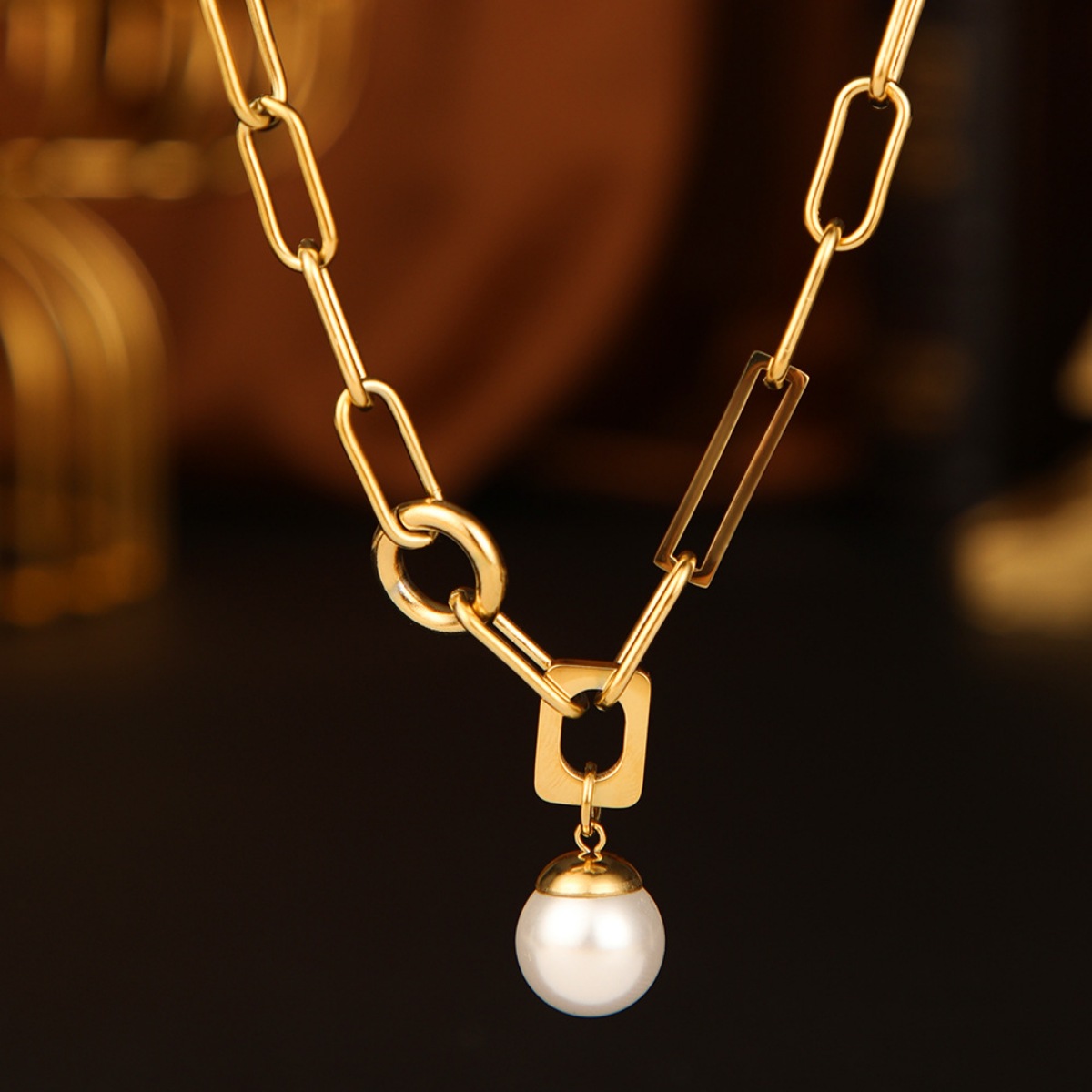 18K Gold-Plated Chain Pearl Necklace