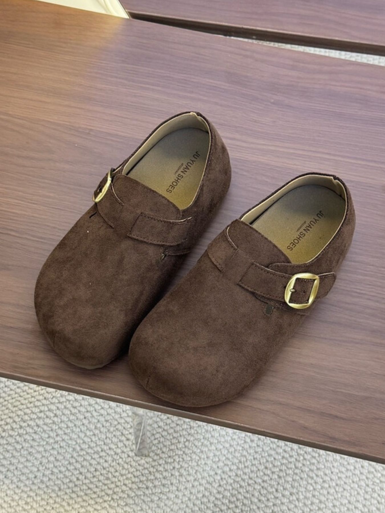Suede Buckle Slip-Ons