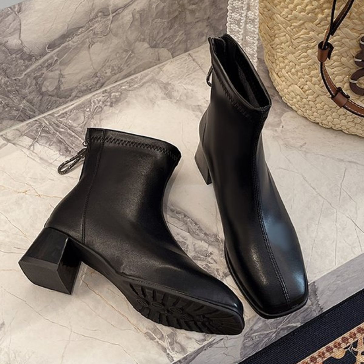 Square Toe Block Heels Boots