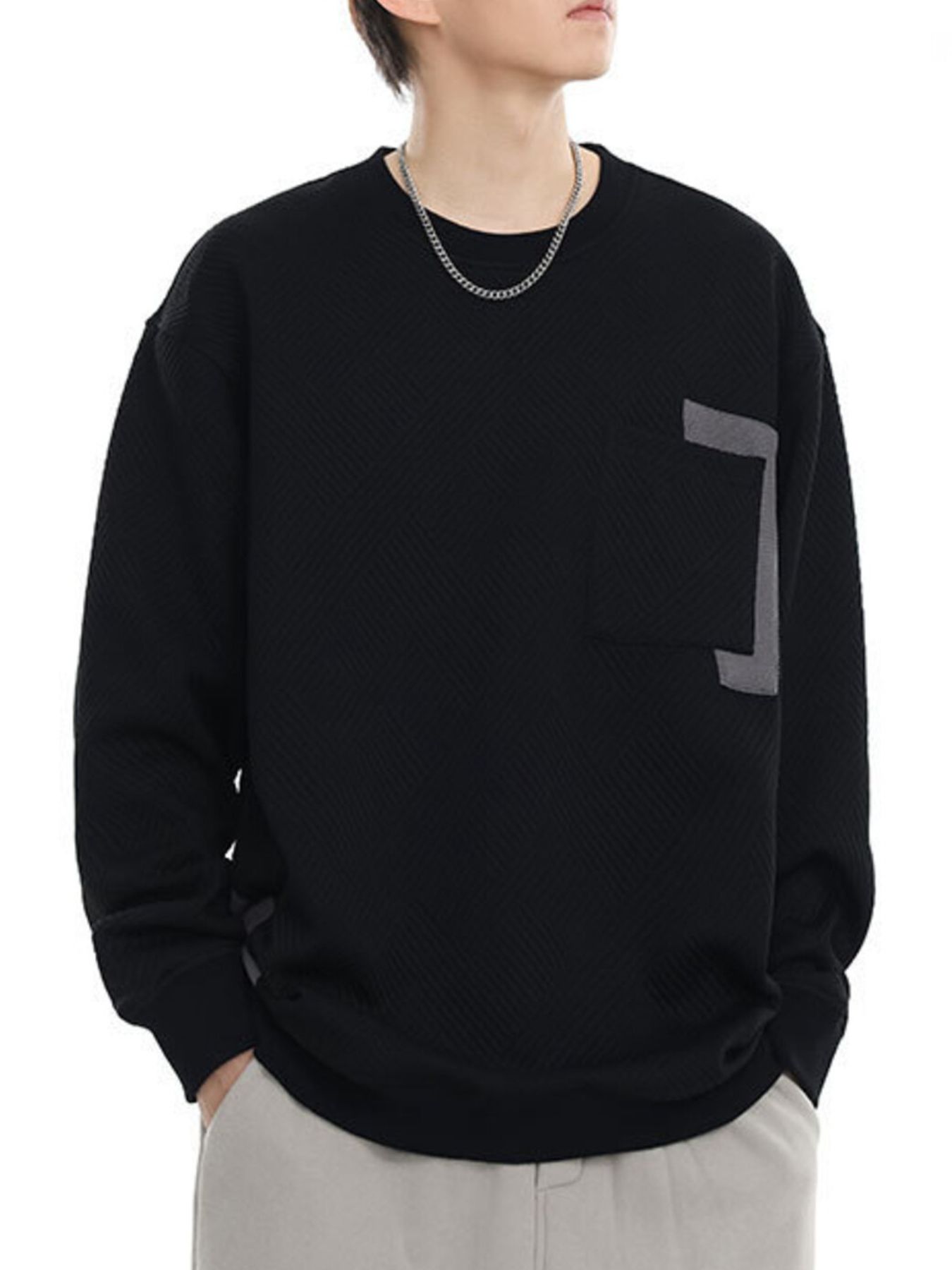 Men's Plus Size Crew Neck Sweatshirt with Pocket Detail