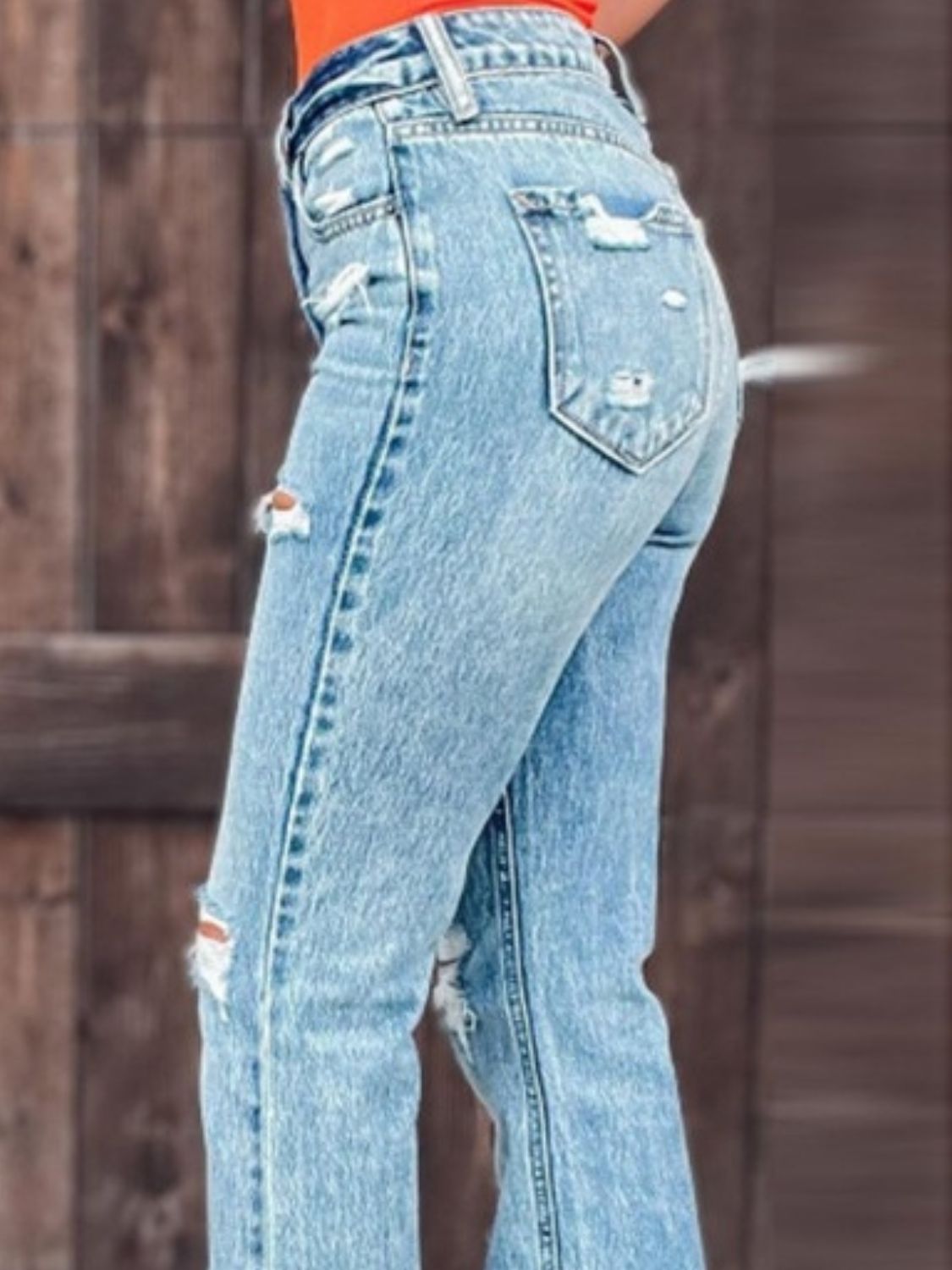 Distressed Slit Bootcut Jeans