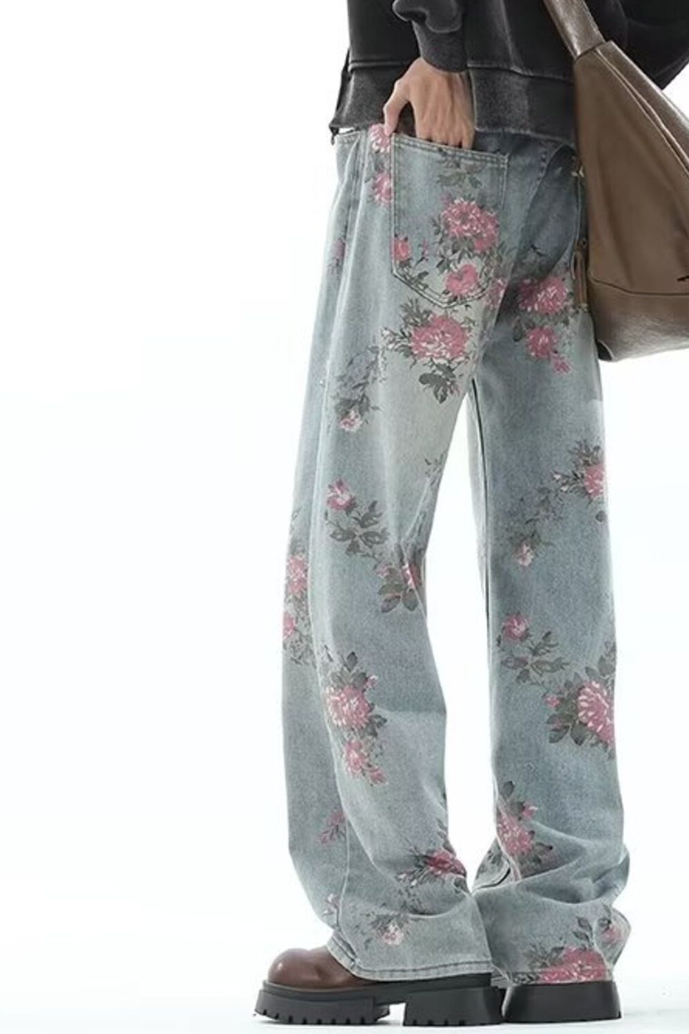 Men's Full Size Floral Print Wide Leg Jeans Plus Size